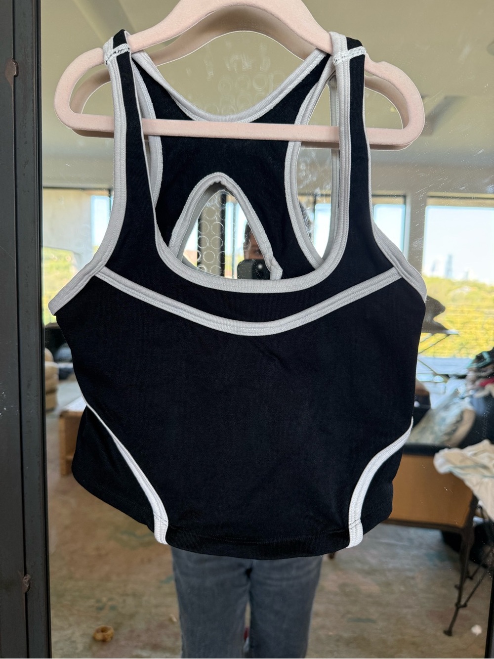 FP Movement by Free People Black Racerback Sports Bra with White Trim